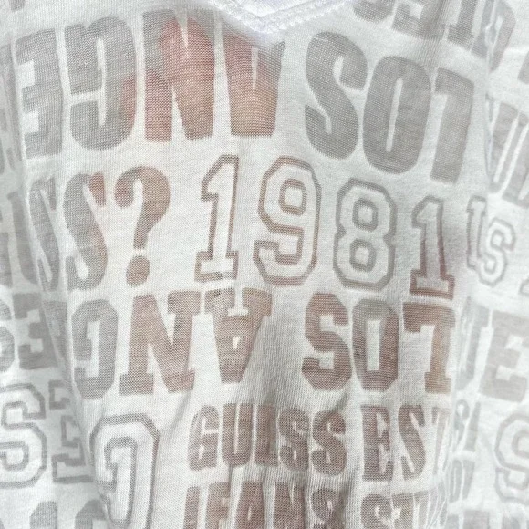 Guess Los Angeles 1981 Logo Sheer V Neck T Shirt White Womens Size Medium - Picture 4 of 10